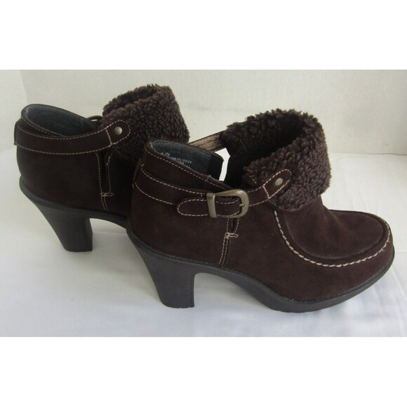 Jellypop Ankle Boots Chocolet Brown Suede Sherpa Trim EUC Womens 9.5 M - Picture 5 of 8